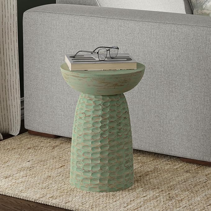 SIMPLIHOME Boyd 13-inch Wide Solid Mango End Table in Green Wash, Contemporary-Style Accent Table for Living Room, Bedroom, or Family Room, Assembled