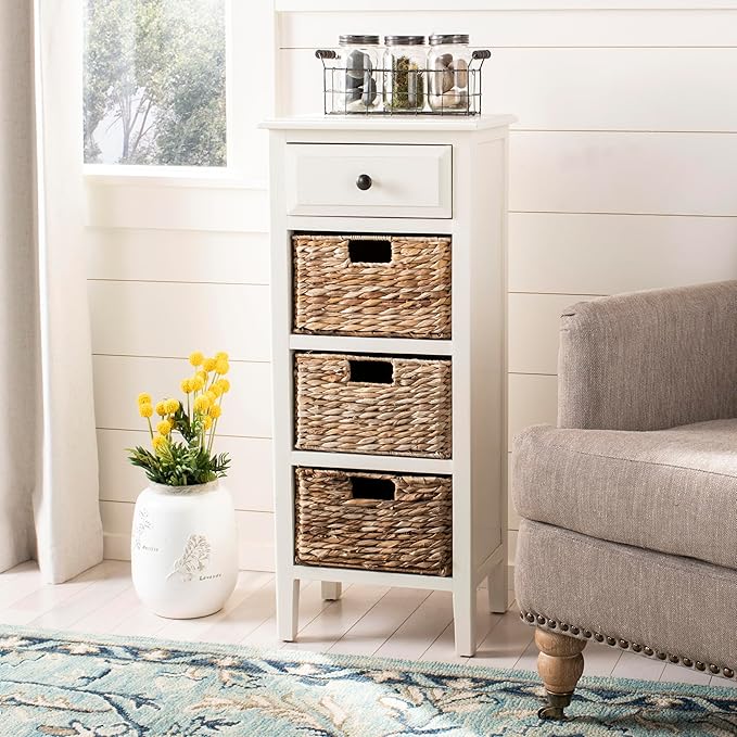 Safavieh American Homes Collection Michaela Side Table, 15" x 11.8" x 35.8", Distressed White