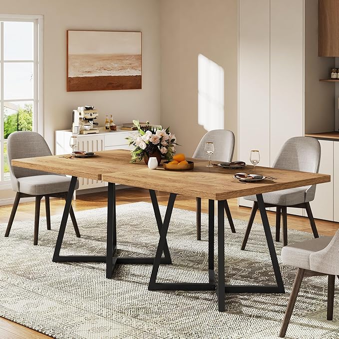 Tribesigns Square Dining Table for 2, 31.5" Modern Dinner Table with Metal Base, Kitchen Table for Dining Room, Small Space, Apartment,Natural & Black