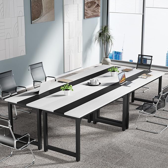 LITTLE TREE 70.8 Inch X-Large Executive Computer Office Desk, White+Black