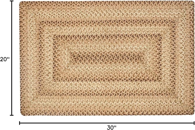 Homespice Cookie Dough Brown Jute Rug 20x30 - Country Style Farmhouse Braided Rugs for Kitchen