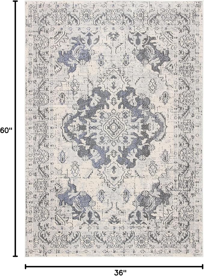 SAFAVIEH Monaco Collection Accent Rug - 3' x 5', Ivory & Grey, Boho Chic Medallion Distressed Design, Non-Shedding & Easy Care, Ideal for High Traffic Areas in Entryway, Living Room, Bedroom (MNC243B)
