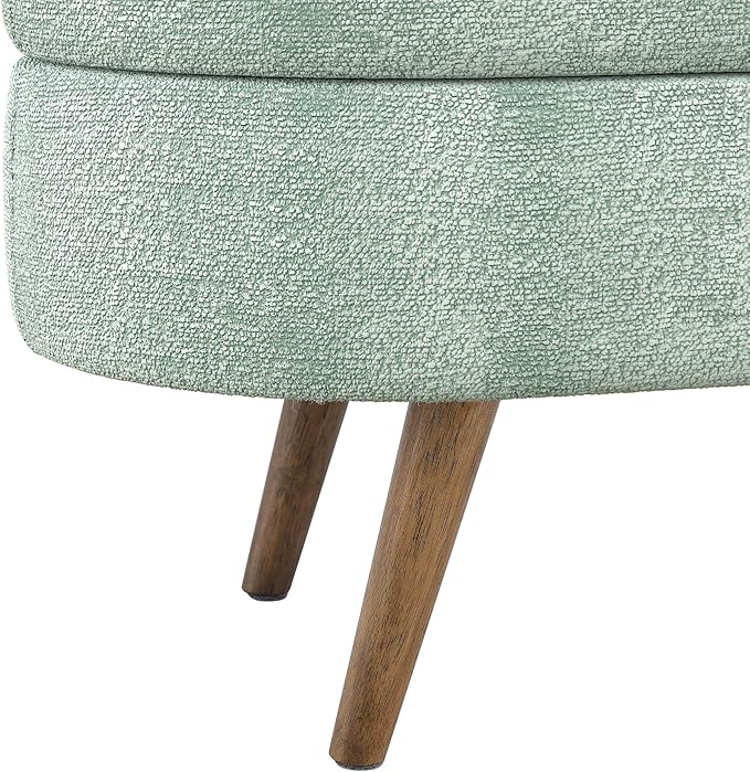 Oval Storage Bench 43.5" Linen Fabric Upholstered Entryway Bench with Solid Wood Legs Ottoman Bench Indoor Bench for Living Room/Bedroom/End of Bed/Entryway (Cyan)
