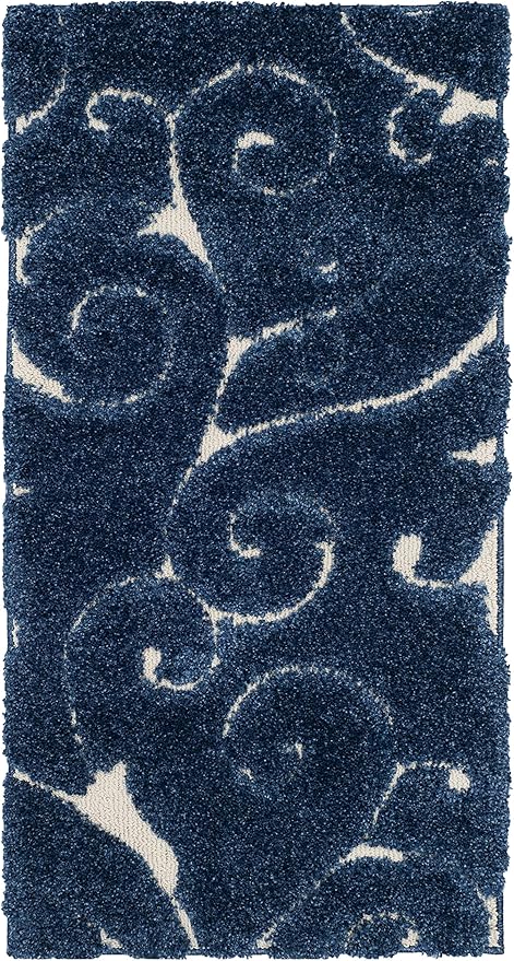 SAFAVIEH Florida Shag Collection Accent Rug - 2'3" x 4', Dark Blue & Cream, Scroll, Non-Shedding & Easy Care, 1.2-inch Thick Ideal for High Traffic Areas in Entryway, Living Room, Bedroom (SG455-6511)