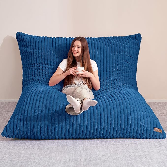 HABUTWAY 4-in-1 Bean Bag Chair, Convertible Chair with High-Density Memory Foam Filling & Machine Washable Cover, Giant Bean Bag Chair for Adults (Blue)