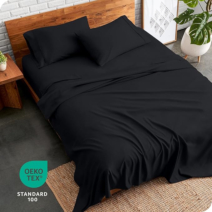 Bare Home Full XL Sheet Set - Luxury 1800 Ultra-Soft Microfiber Full Extra Long Bed Sheets - Double Brushed - Deep Pockets - Easy Fit - 4 Piece Set - Bedding Sheets & Pillowcases (Full XL, Black)