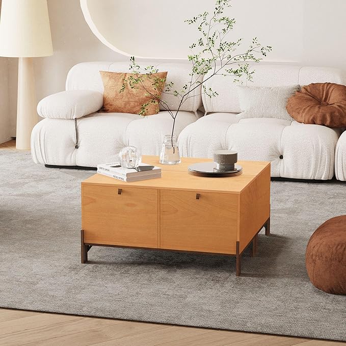 Sebastack Coffee Table, Expandable Entertainment Center and Media Console with Storage and Drawer,Wooden Furniture for Living Room, Bedroom，31 inch Width Basswood Color (1 pcs)