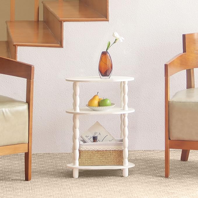 MaxSmeo Narrow Side Table, Small End Table with 3-Tier Open Shelf, Slim Bedside Table Nightstand for Small Spaces, Bedroom, Living Room (White)