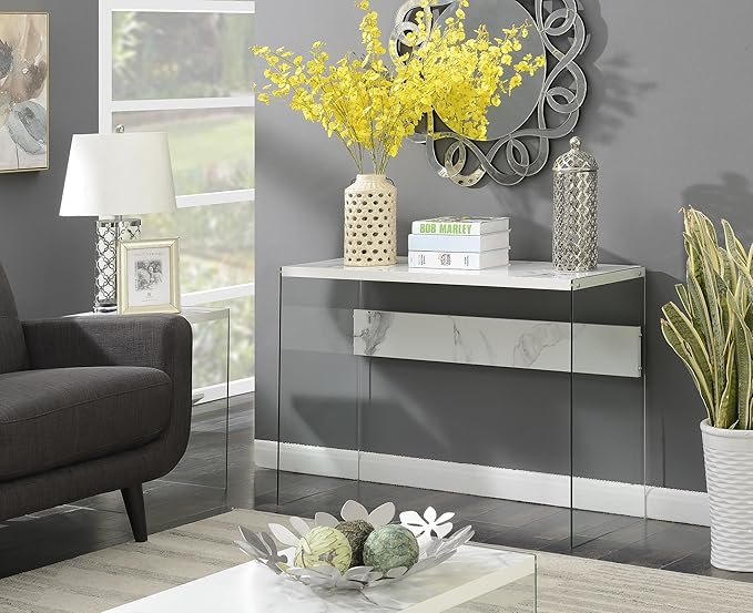Convenience Concepts SoHo Console Table/Desk, Faux White Marble
