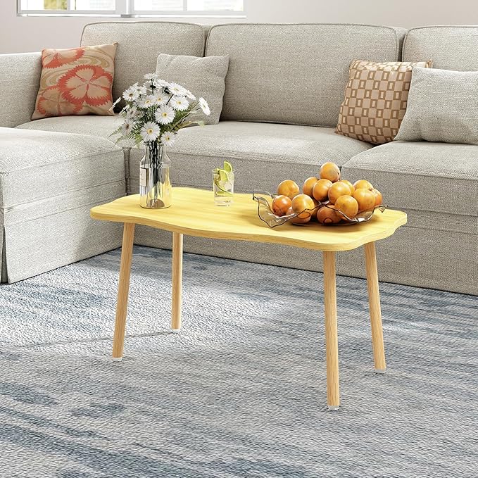 Cookie Coffee Table Low Table with 4 Solid Wood Sturdy Legs, Floor Table Desk for Sitting on The Floor, Storage and Living Room Furniture (Natural)