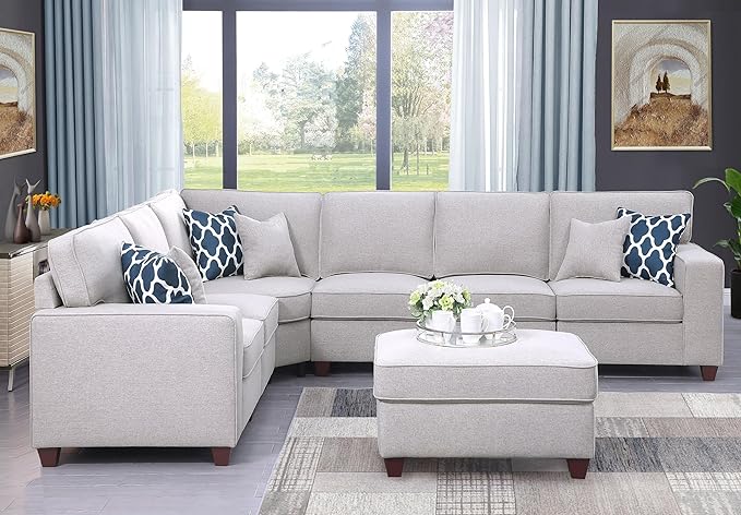 Devion Furniture Philly Sectional Modular Sofa with Ottoman for Living Room, Apartment, Bedroom, Office, Dorm
