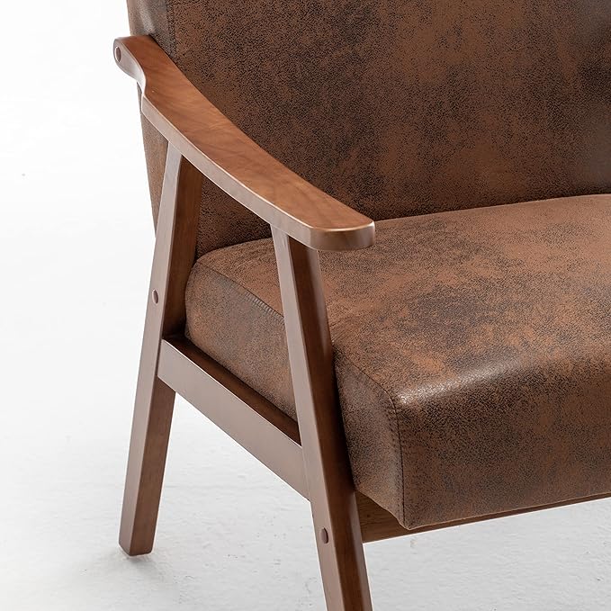 Container Furniture Direct Accent Chair with Microfiber Upholstery and Solid Wood Frame, Classic Mid-Century Modern Living Room Furniture for Extra Seating, Brown