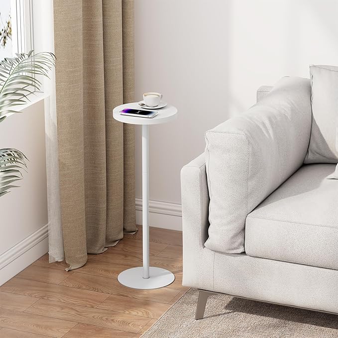 TUTOTAK Tall Round Side Table, Small End Table, Set of 2, Beside Table, Drink Table, Pedestal Side Table, livingroom, White TB01BW0652