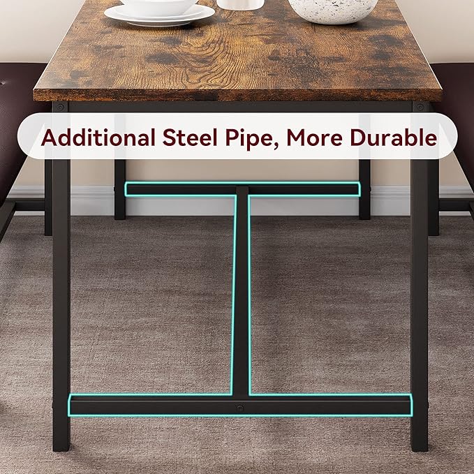 Dining Table Set for 4, Kitchen Table with 2 Upholstered Benches, 3-Piece Dining Room Set for Kitchen, Apartment and Small Spaces, Brown