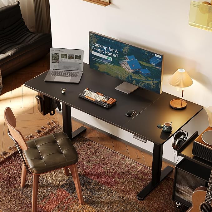 Seang Standing Desk with Adjustable Height, 55x24 Inch Electric Stand Up Desk for Home Office, Studio, Computer Workstation, Black Top