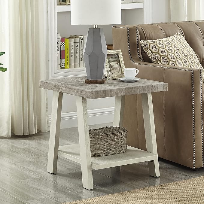 Roundhill Furniture Athens Contemporary 3-Piece Wood Shelf Coffee Table Set, Weathered Gray and Beige