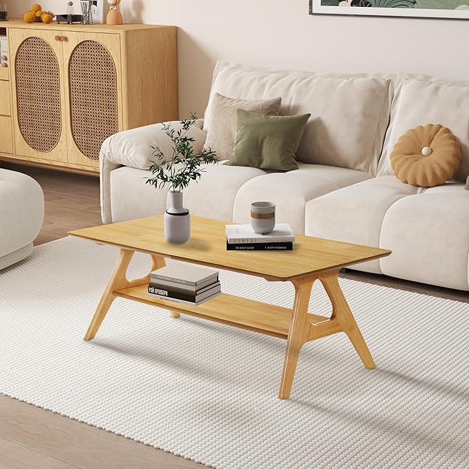 Roundhill Furniture Arona 3-Piece Coffee Table Set, Coffee Table and Two End Tables, Natural Oak Finish
