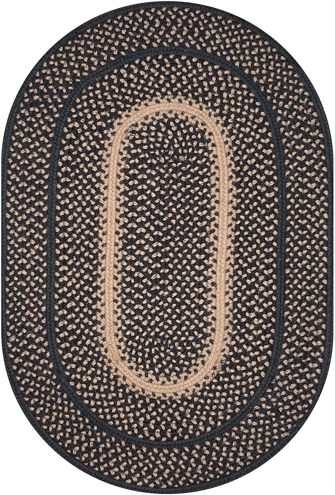 Manchester Black Braided Oval Area Rugs, Jute, 5x8' - Perfect Country Primitive Decor for Living Room, Dining Room, Everywhere
