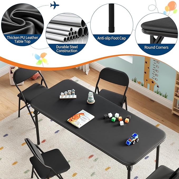GarveeHome 5-Piece Kids Folding Table and Chairs Set, Toddlers Children's Activity Table and Chairs Set for Dining Room,Daycare,Classrooms