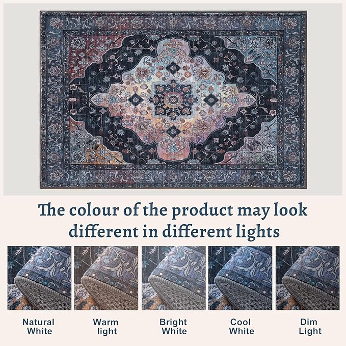 Tangsoo 2x10 Washable Runner Rug for Hallways, Non Slip Vintage Runner Soft Low Pile Long Rug Runner, Print Distressed Navy/Mlulti Carpet Runners for Kitchen Bedroom Entryway Bathroom Living Room