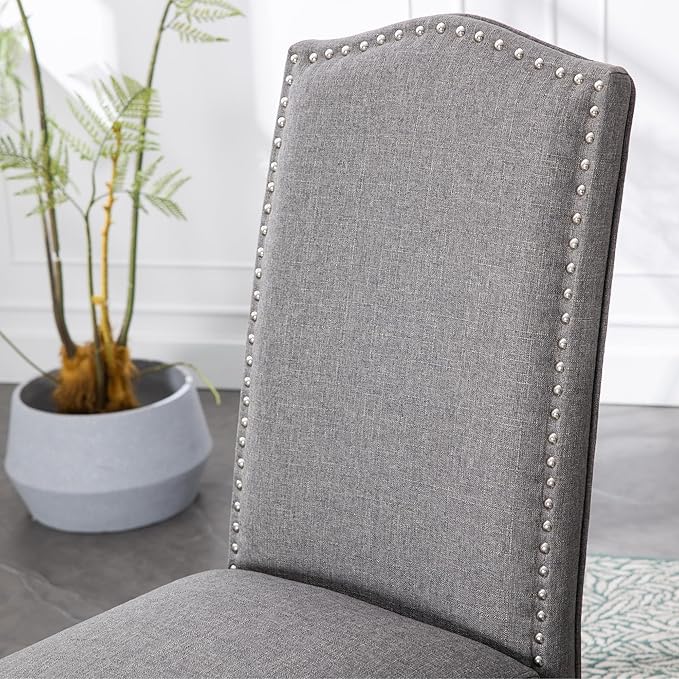 Stylish Upholstered Parsons Dining Chair with Silver Nailhead Trim and Sturdy Solid Wood Legs