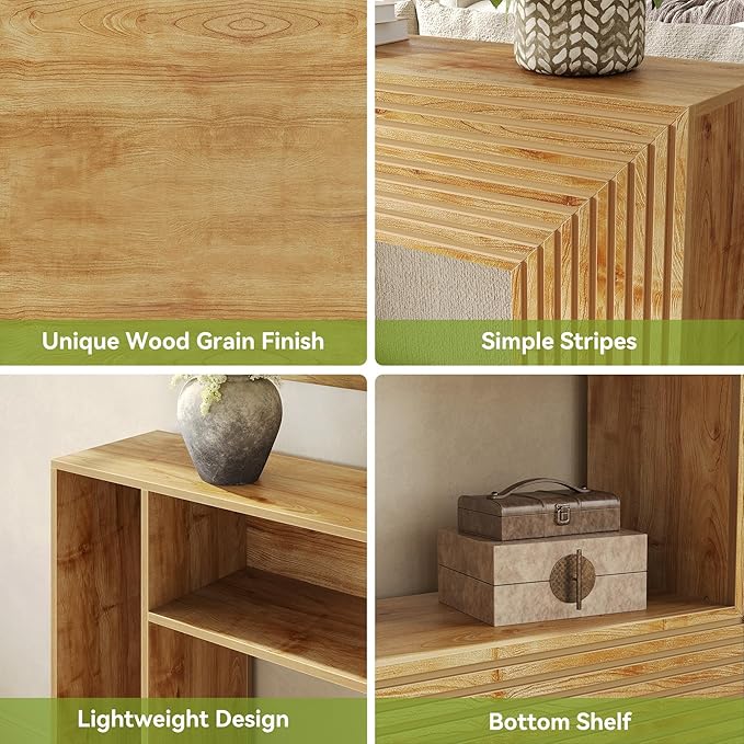 LITTLE TREE 59-Inch Console Table with Storage, 2-Tier Farmhouse Fluted Sofa Table Behind Couch, Large Narrow Entryway Furniture for Living Room, Foyer (Light Walnut)