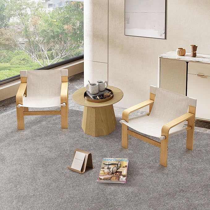 Ball & Cast Accent Chair Wide Armrest Mid-Century Lounge Living Room Chairs with Linen Fabric Armchair & Rubber Wood Frame,Detachable and Washable Seating Furniture for Bedroom,White