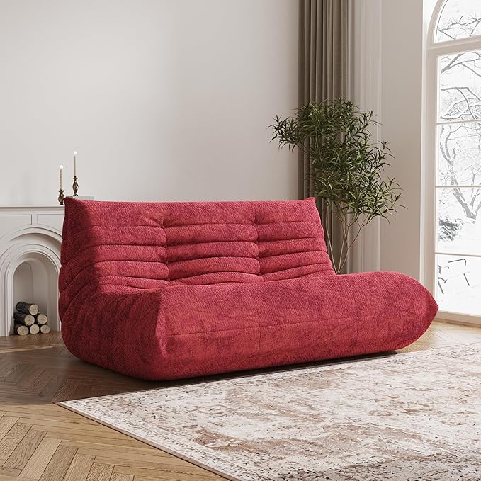 Bean Bag Chair, Loveseat Fireside Chair Bean Bag Sofa Large Bean Bag Chair for Adults, 2 Seater Bean Bag Chairs for Teens with High Density Comfortable Foam, Bean Bag for Living Room (Red)