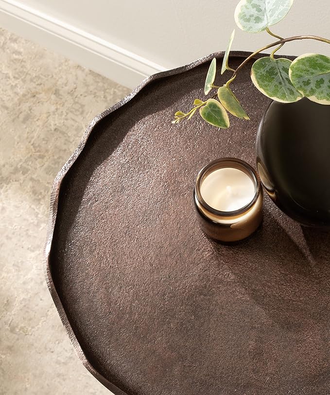 Kate and Laurel Alessia Modern Round Metal Side Table; 15 x 15 x 22; Bronze; Decorative Glam Cast Aluminum End Table with Deckled Edge for Bedroom Nightstand or Living Room Accent