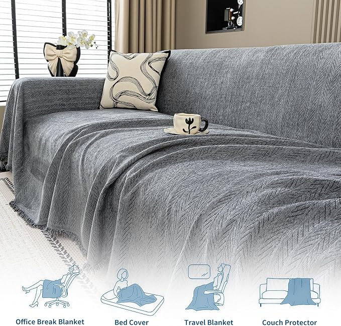 Nobildonna Sofa Cover Washable Soft Thicken Chenille Couch Cover with Tassel,Waterproof Sofa Slipcover for 2-3 Cushion Couch,Sectional Sofa,L-Shaped Furniture Protector Pet-Friendly,Dark Gray 71x118