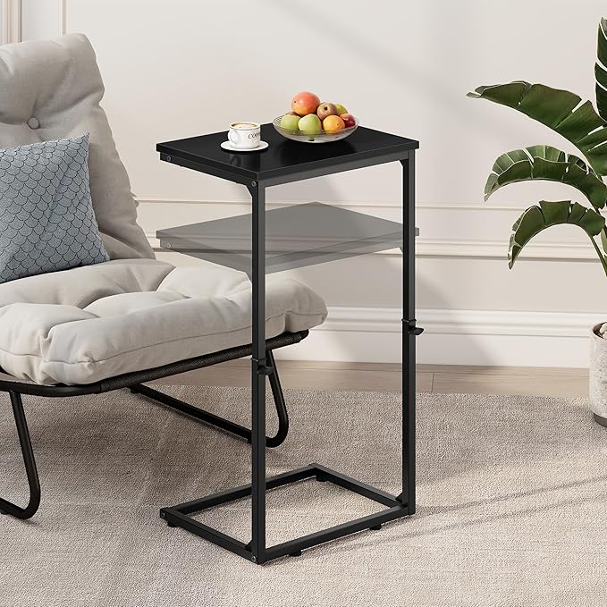 Vagusicc C Shaped End Table for Couch, 33.2'' Extra Tall C Table Adjustable Height Side Table, Small Side Table for Small Spaces, Couch Tables That Slide Under, Tv Tray Table for Living Room, Black