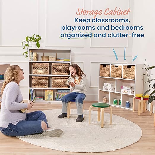 ECR4Kids Streamline 8-Compartment Storage Cabinet, 36in, Classroom Furniture, White Wash