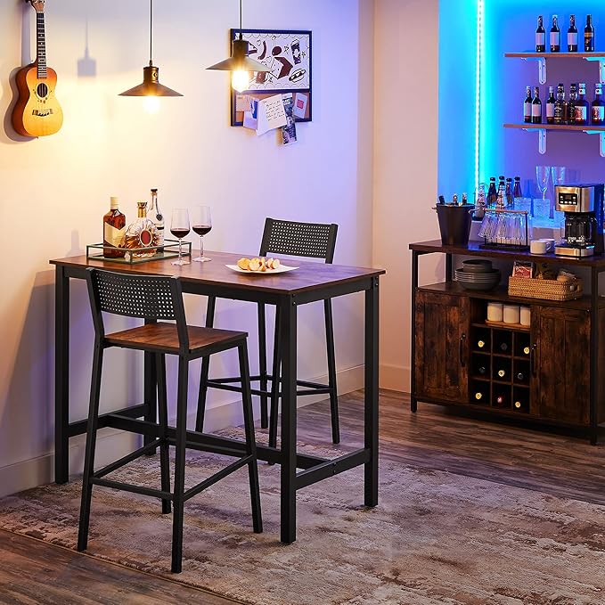 VASAGLE Set of 4 Bar Stools, Counter Height Chairs with Footrests, Rustic Brown