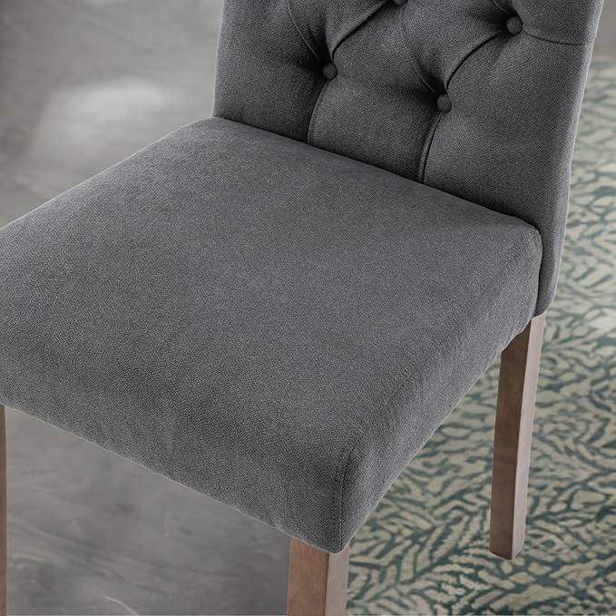 Tufted Upholstered Parsons Dining Chair Set Fabric Diner Accent Stylish Modern Kitchen Living Room with Button Sturdy Solid Wood Legs
