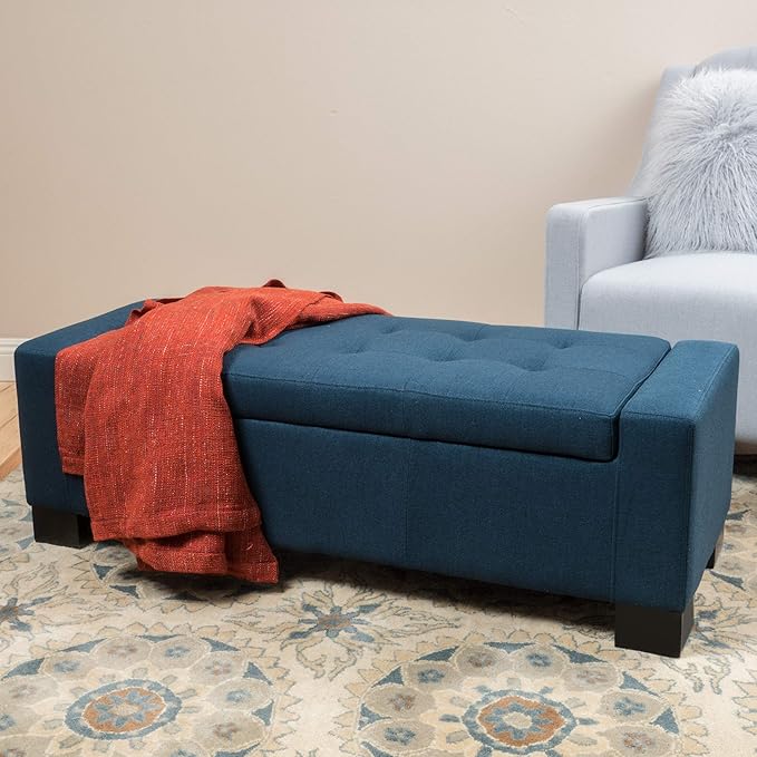 Ball & Cast 50.8" Upholstered Storage Ottoman with Tufted Waffle Stitch,End Bench w/Uses Pressure Hinges and Wood Legs,Entryway Fabric Footrest Stool for Living Room & Bedroom,Light Grey