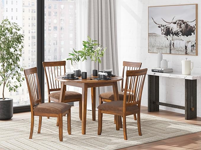 Signature Design by Ashley Berringer Dining Room Round Drop Leaf Table, Rustic Brown