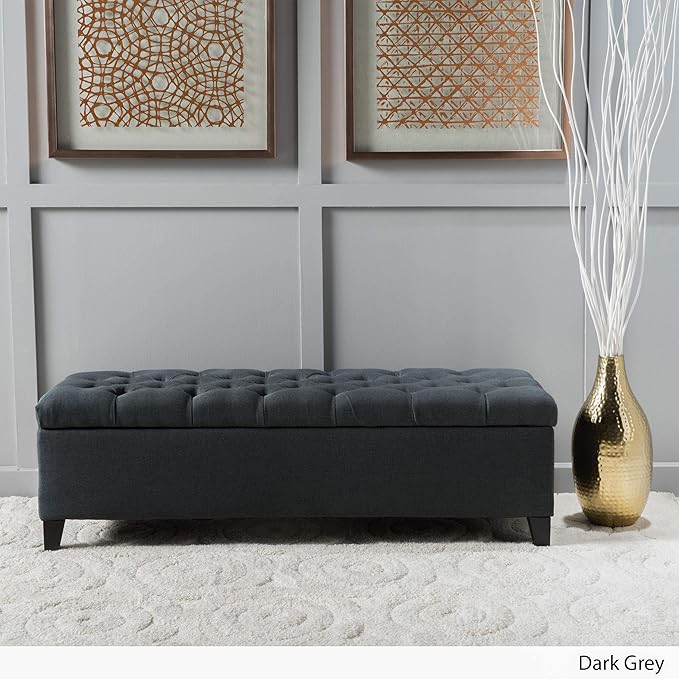 Christopher Knight Home Ottilie Fabric Storage Ottoman, Dark Grey Dimensions: 17.50”D x 51.00”W x 17.00”H