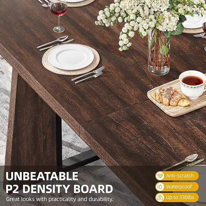 DWVO Rectangle Dining Table for 6-8 People 70.86 Inch Large Dining Room Table Wooden Dinner Tables with Heavy Duty Legs for Kitchen Apartment Restaurant Walnut