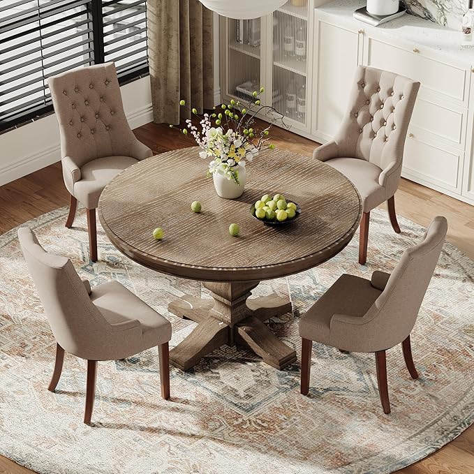 COLAMY Wingback Upholstered Dining Chairs Set of 4, Fabric Side Dining Room Chairs with Tufted Button, Living Room Chairs for Home Kitchen, Taupe