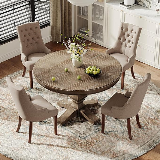 COLAMY Wingback Upholstered Dining Chairs Set of 4, Fabric Side Dining Room Chairs with Tufted Button, Living Room Chairs for Home Kitchen, Taupe