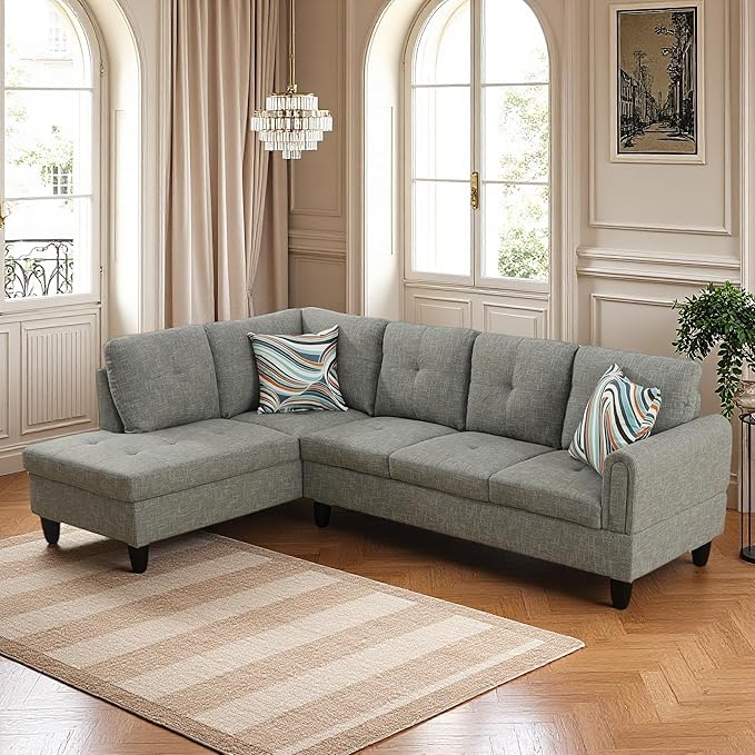 L Shaped Couch Sectional Couches with Chaise, 3 Pieces Modular Convertible Sofa for Living Room Furniture Sets and Small Apartment, Grey