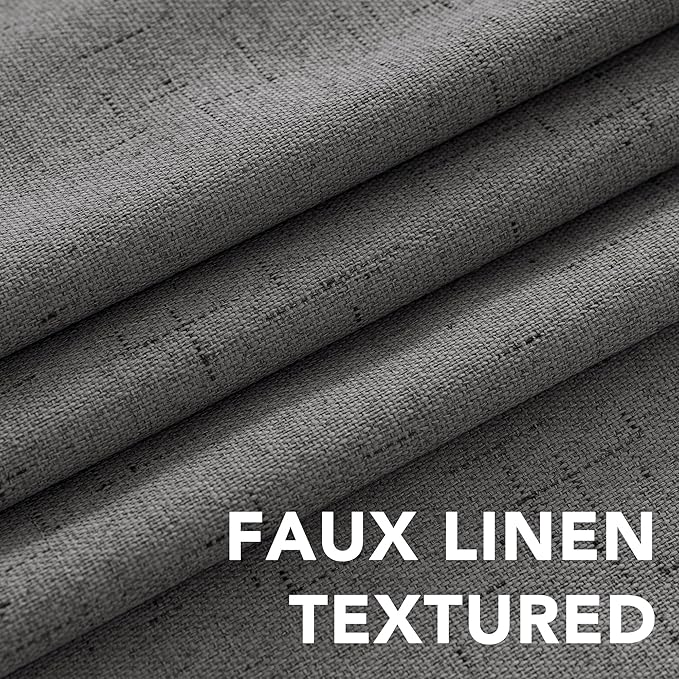 H.VERSAILTEX Linen Blackout Curtains 84 Inches Long 100% Absolutely Blackout Thermal Insulated Textured Linen Look Curtain Draperies Anti-Rust Grommet, Energy Saving with White Liner, 2 Panels, Grey