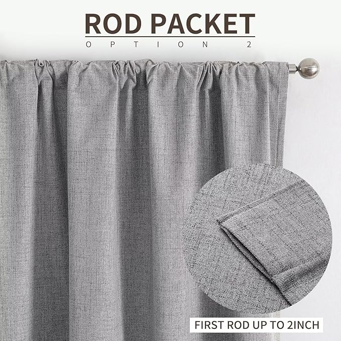 Joydeco 100% Total Blackout Curtains Custom Size for Bedroom Living Room Darkening Long Textured Drapes Thermal Insulated Back Tab & Rod Pocket 1 Panel(Light Grey,Custom Size)