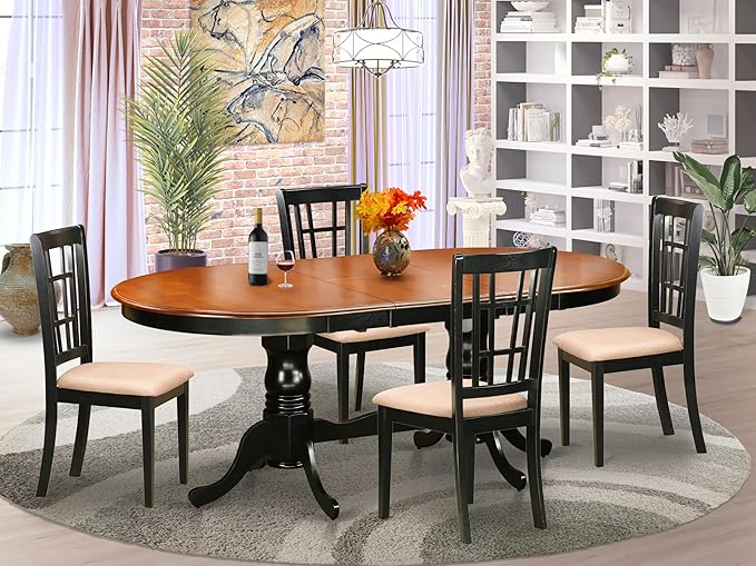 East West Furniture PLNI5-BCH-C 5 Piece Dining Table Set for 4 Includes an Oval Kitchen Table with Butterfly Leaf and 4 Linen Fabric Kitchen Dining Chairs, 42x78 Inch, Black & Cherry