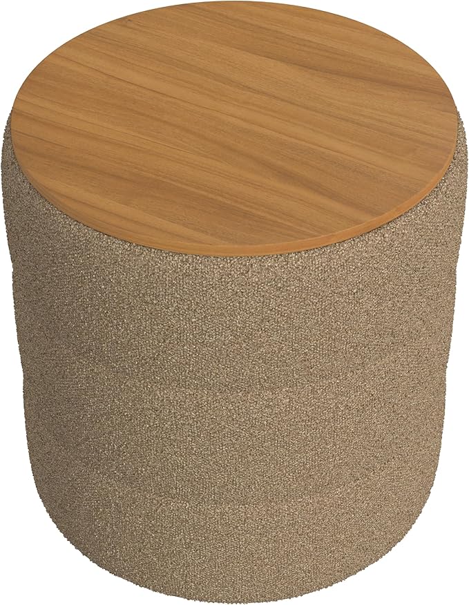 HomePop Channel Storage Ottoman with Wood Top - Brown Boucle