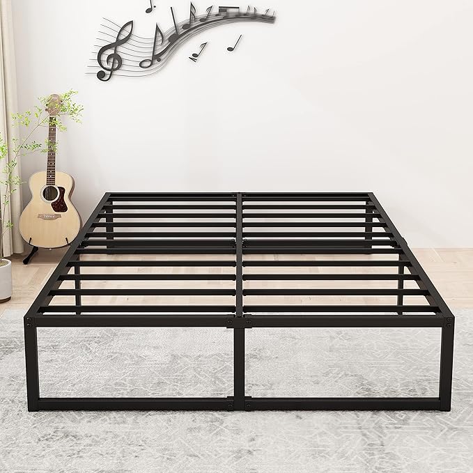 16 Inch Full Size Bed Frame No Box Spring Needed, Heavy Duty Metal Platform Beds with Sturdy Steal Slats for Mattress Foundation, Easy Assembly, Noise Free, Black