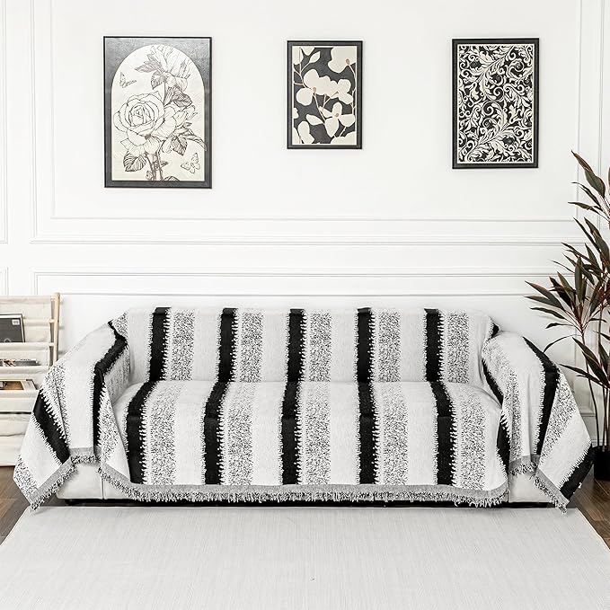 MYSKY HOME Boho Sofa Covers, Couch Covers for 2 Cushion Couch Sofa, Chenille L Shape Sectional Couch Cover- Pet-Friendly, Machine Washable, Sofa Protector for Kid, 71"x118", Black Star Cluster