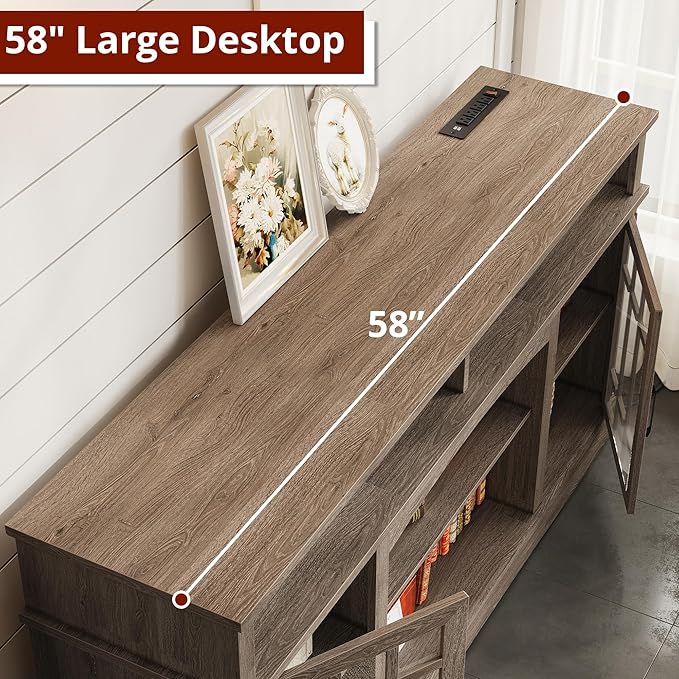 IRONCK Farmhouse TV Stand for 65 Inch TV, 32“Tall Entertainment Center with Power Outlets, Rustic TV Cabinet with Glass Door Media Console, TV Console for Living Room, Light Rustic Oak