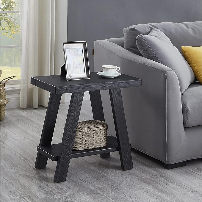 Roundhill Furniture Athens Contemporary Two-Tone Wood Shelf Side Table, Weathered Walnut and Gray