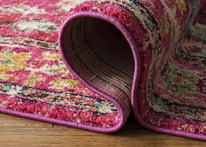 SAFAVIEH Monaco Collection Accent Rug - 3' x 5', Pink & Multi, Boho Chic Medallion Distressed Design, Non-Shedding & Easy Care, Ideal for High Traffic Areas in Entryway, Living Room, Bedroom (MNC243D)